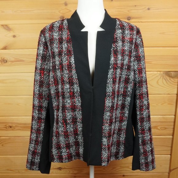 Lane Bryant Red White and‎ Sparkly Black Tweed Jacket Size 16 - Picture 1 of 8